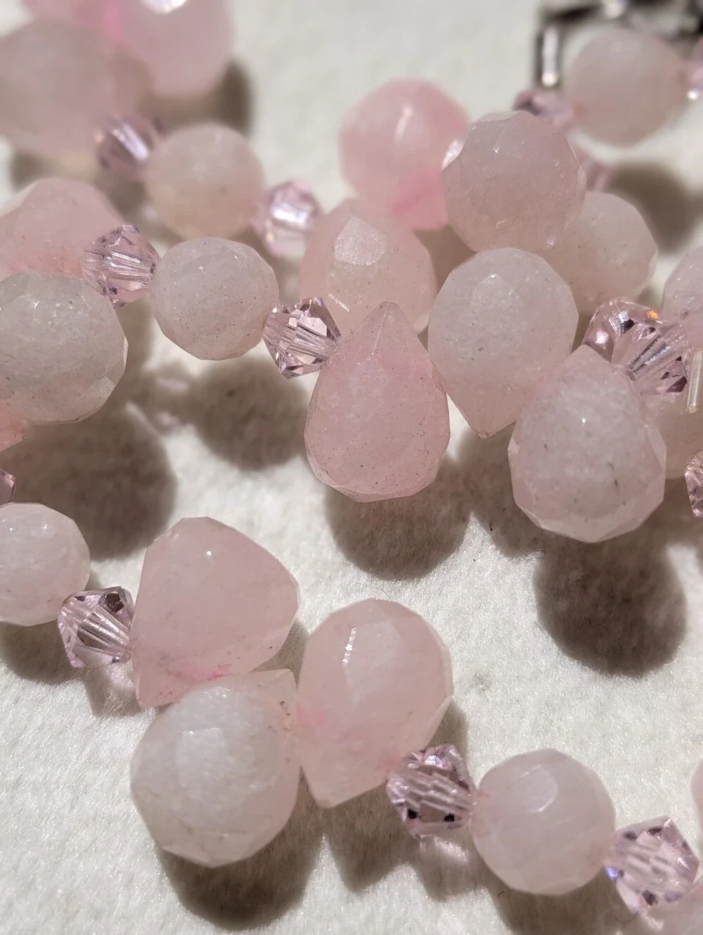 🌸 Artisan Rose Quartz & Crystal Necklace — Sterling Silver Clasp